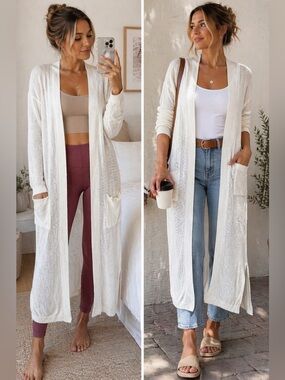 Express Cream Open Knit Long Cardigan Sweater Coat S/M